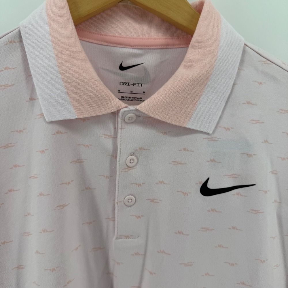 Nike Dri-FIT Golf Polo Shirt Mens Medium Pink All Over Print Short Sleeve